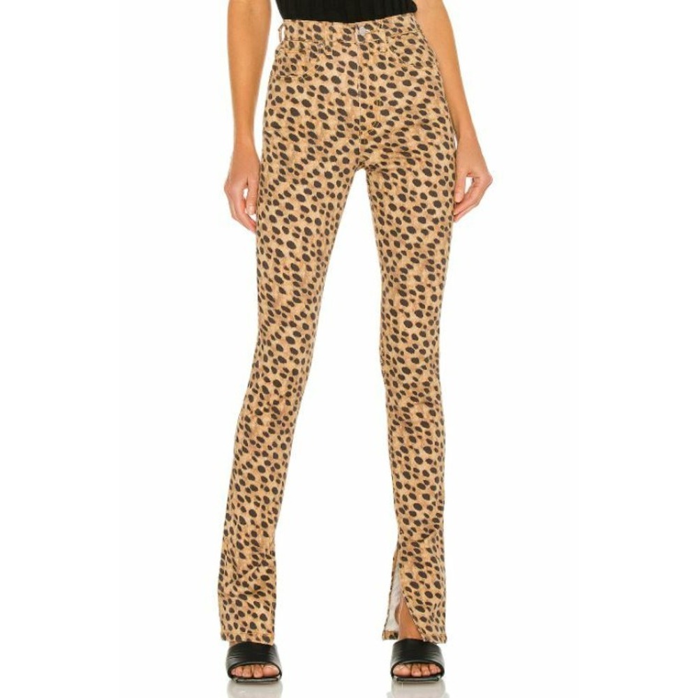 WeWoreWhat Stiletto Slit Cheetah Print Skinny Jeans Brown WWDB15-2 Size 24